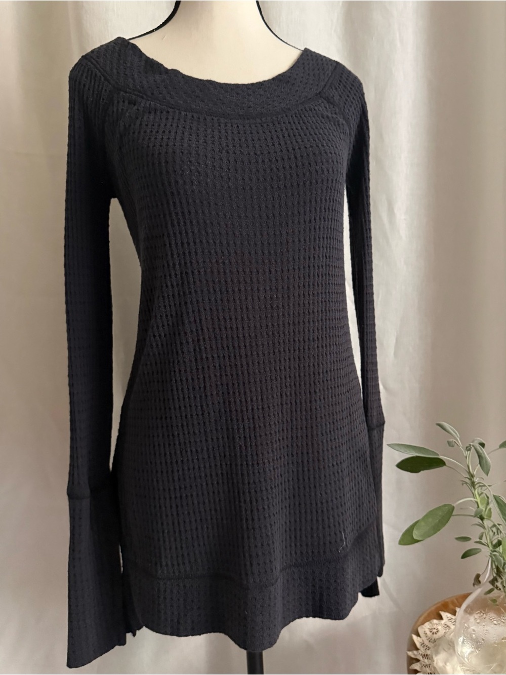 Free People Evereve Kate Thermal Tunic Top S NWT Black Charcoal Modal